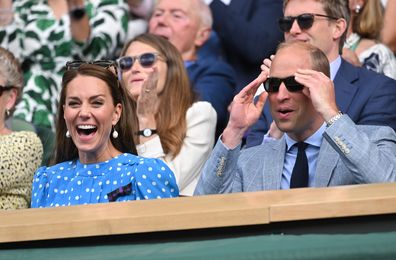 Kate Middleton, Duchess of Cambridge and Prince William, Duke of Cambridge attend day 9 of the Wimbledon Tennis Championships at All England Lawn Tennis and Croquet Club on July 05, 2022 in London, England. (Photo by Karwai Tang/WireImage)