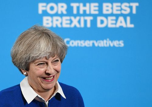 Britain's Prime Minister, and Leader of the Conservative party, Theresa May delivers a general election campaign speech in Wolverhampton