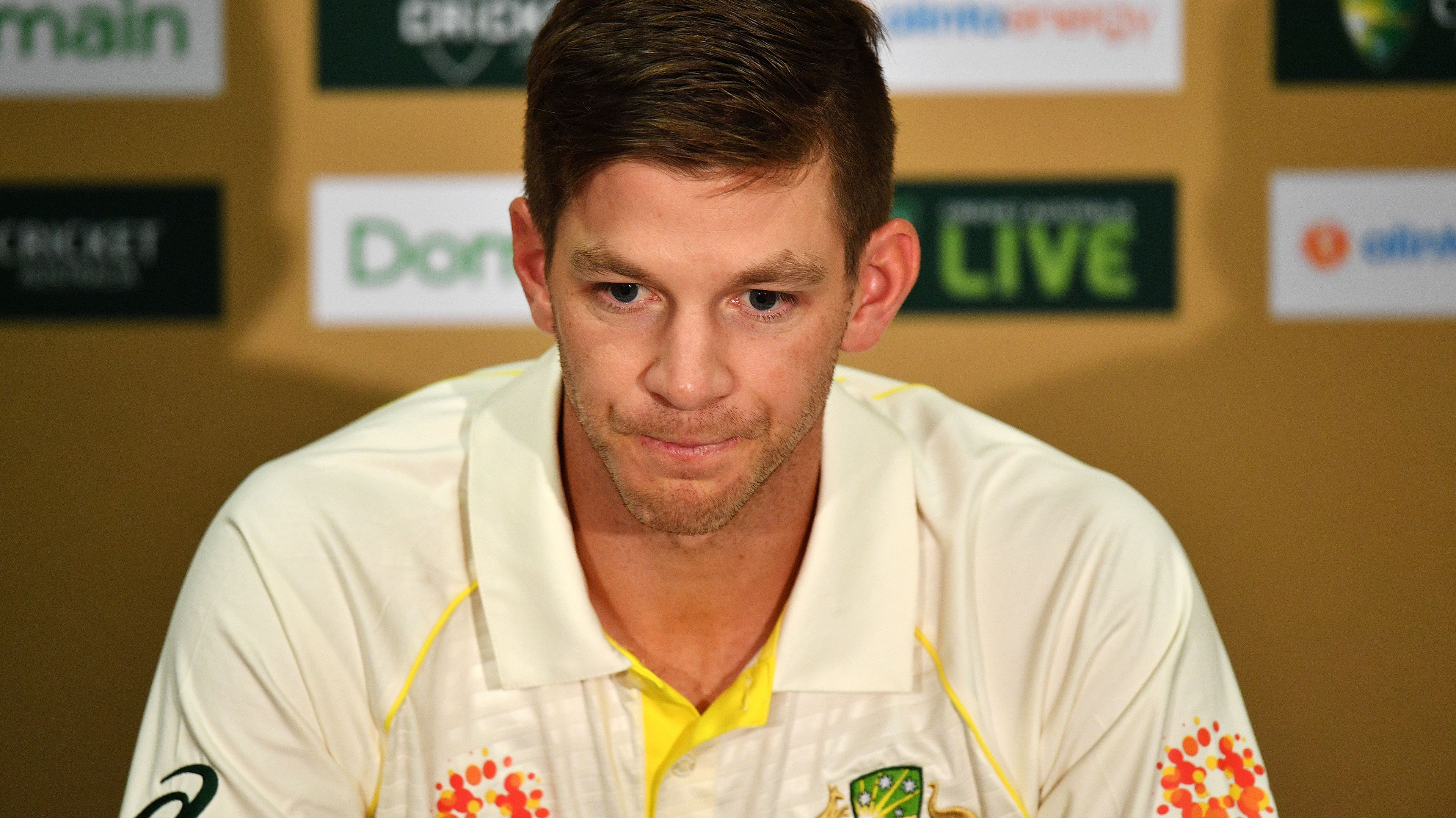 Tim Paine speaks during a press conference in 2018.