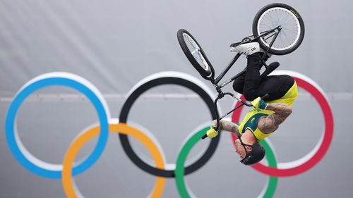 Logan Martin en route to winning gold in the men's BMX freestyle at the Tokyo 2021 Olympics.