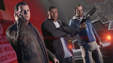 9PR: In-game image of Michael De Santa, Franklin Clinton and Trevor Phillips from Grand Theft Auto V