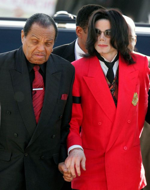 Father and son seemed to have reconciled for a time when Michael Jackson was on trial on child molestation charges. Picture: AP