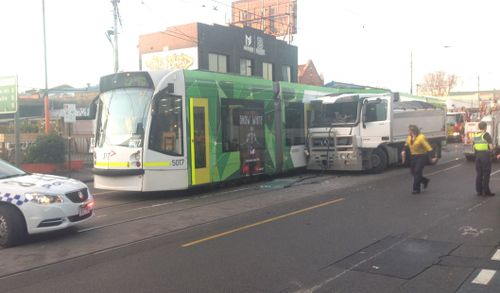 The truck slammed into the left side of the tram. Picture: Madeline Slattery