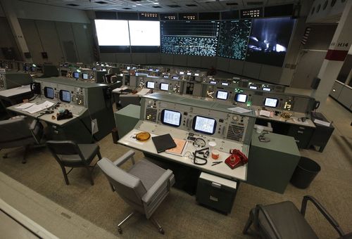 Inside Mission Control room exactly the way it was when Apollo 11 landed on the moon still intact at the NASA Center Houston, Texas, USA.