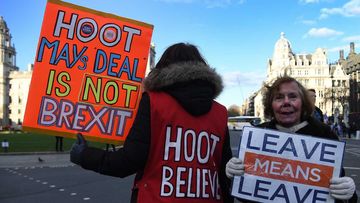 Brexiteers protest Theresa May's latest Brexit deal.