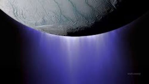 This artist impression shows plumes of carbon material shooting out into space from Enceladus. (Image: NASA).