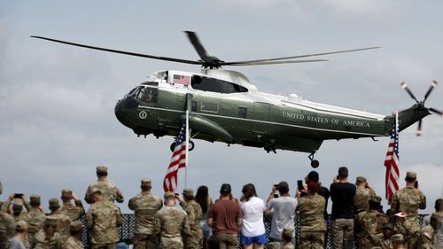 President Donald Trump arrives at the America 250 celebration at Fort Bragg in Fayetteville, N.C., Tuesday, June 10, 2025. (AP Photo/Karl DeBlaker)