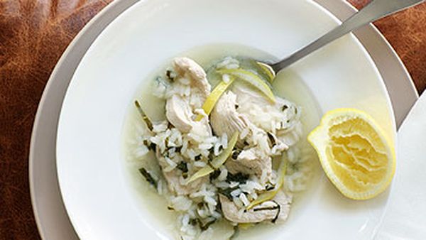 Portuguese Chicken Soup with Rice, Mint and Lemon