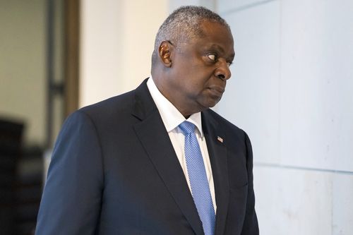 Defence Secretary Lloyd Austin arrives for a classified briefing for Senators on Israel and Gaza at the Capitol in Washington 
