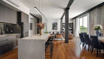Apartment industrial design Brisbane listing Domain living room open plan kitchen luxury