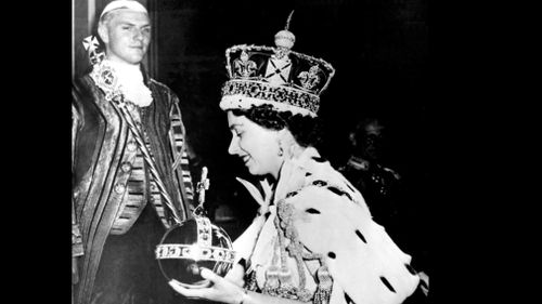 June 2, 1953: Britain's Queen Elizabeth II wears the Imperial Crown. (AAP)