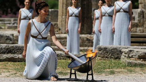 The Olympic flame for the Rio Games has been lit in Olympia, Greece, launching the torch relay