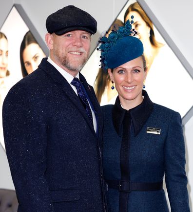 Mike Tindall and Zara Tindall attend day 2 'Ladies Day' of the Cheltenham Festival at Cheltenham Racecourse on March 16, 2022 in Cheltenham, England 