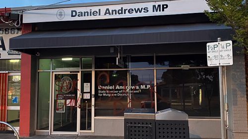 Victorian premier Daniel Andrews' office has been daubed with graffiti