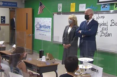 President Joe Biden and Dr. Jill Biden at Yorktown Elementary School in Virginia. 