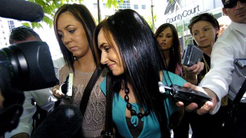 Anita Ciancio, the mother of baby Montana, leaving the County Court flanked by supporters and the media in Melbourne in December 2005. A married couple who snatched baby Montana were jailed for a total of 12 years. (AAP)