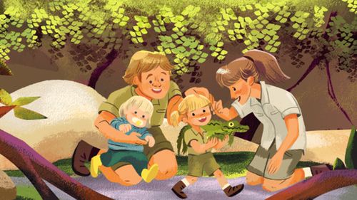 Google Doodle is honouring Steve Irwins birthday with a series of colourful illustrations of his love for animals and his family