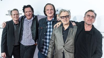 Steve Buscemi, Michael Madsen, Quentin Tarantino, Harvey Keitel and Tim Roth attend the  Reservoir Dogs 25th Anniversary in 2017.