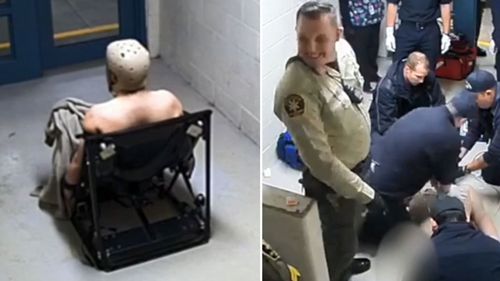 The 36-year-old was restrained for 46 hours in his own waste before deputies were caught on CCTV laughing as he received CPR. (The Tribune)