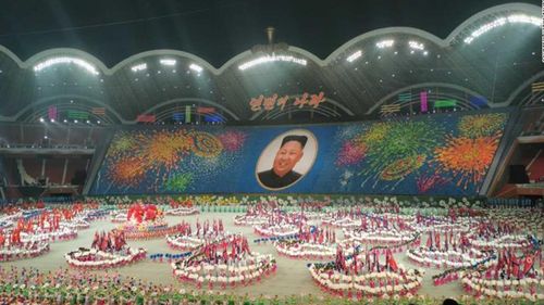 A photograph taken by Koryo Tours from Tuesday's performance of North Korea's latest Mass Games, "The Land of the People"