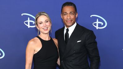 Amy Robach and TJ Holmes attend the 2022 ABC Disney Upfront at Basketball City - Pier 36 - South Street on May 17, 2022 in New York City.