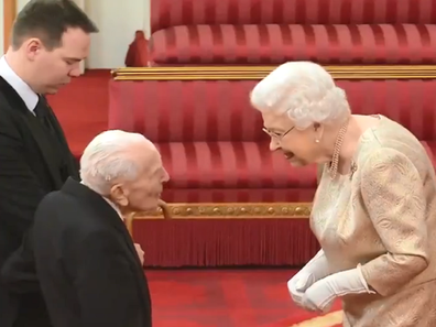 D-Day veteran Horace 'Harry' Billinge is given an MBE by the Queen.