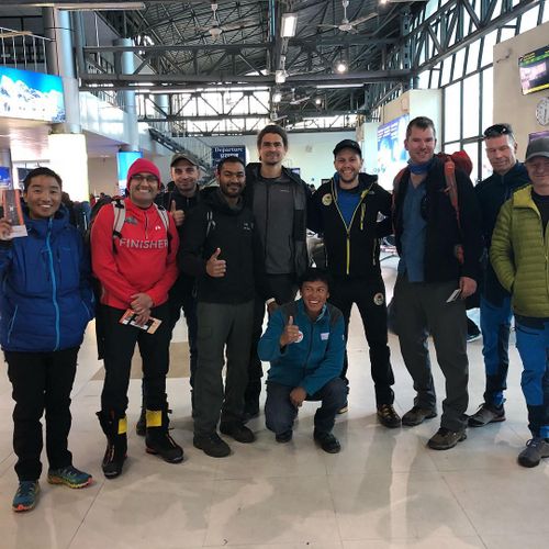 Michael Davis (third from right) arrives in Kathmandu.