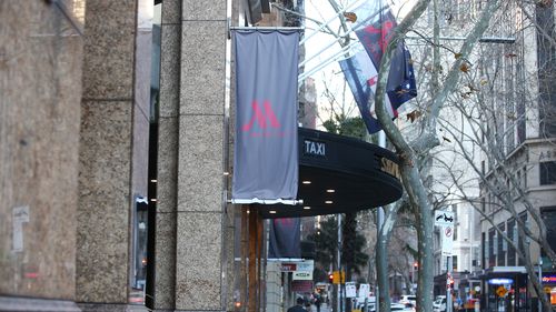 The Sydney Harbour Marriott Hotel entrance is seen closed to the public at Circular Quay on August 19, 2020 in Sydney, Australia. 