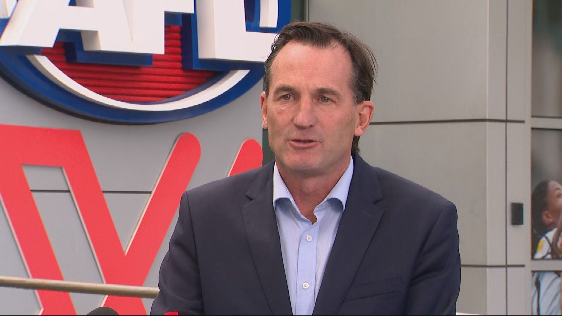 AFL boss Andrew Dillon addresses media.
