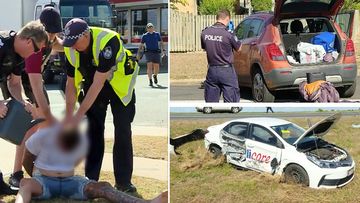 A wanted Queensland man has been arrested after a dramatic crime spree across Bundaberg this morning, resulting in multiple crashed cars and a firearm being discovered. 