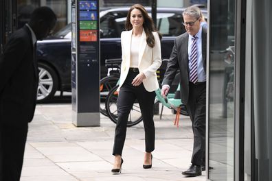 Kate, Princess of Wales arrives at NatWest's headquarters in London, Tuesday, March 21, 2023 to host the inaugural meeting of her new Business Taskforce for Early Childhood.