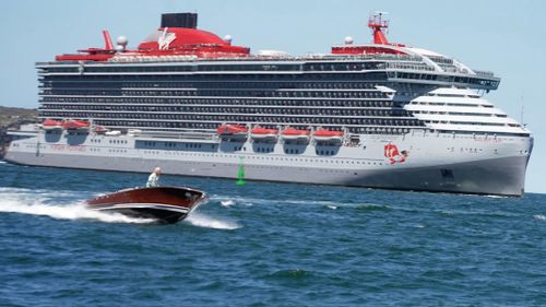 Billionaire tycoon Sir Richard Branson took to a speedboat as he welcomed one of his cruise ships into Sydney Harbour for the first time.