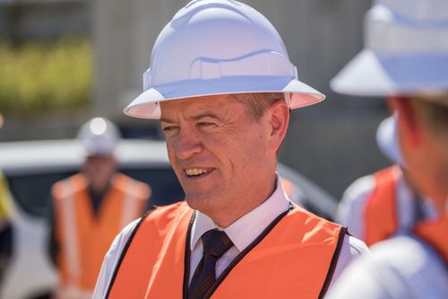 Opposition leader Bill Shorten travelled to Brisbane today to commit $800m towards construction of the 10-kilometre line between West End and Bowen Hills, and assure a 50-50 split of running costs. Picture: AAP
