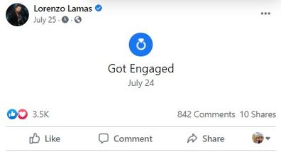 Lorenzo Lamas announced his engagement to Kenna Nicole Smith on Facebook.