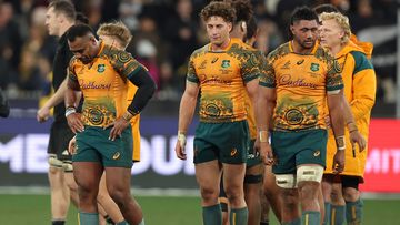The Wallabies are seen after they were defeated by the All Blacks during the Rugby Championship and Bledisloe Cup match at the Melbourne Cricket Ground.