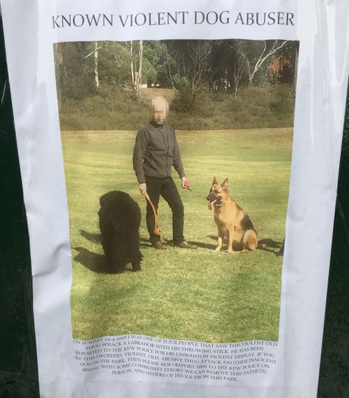 A poster calling for action against the so-called "violent dog abuser". 