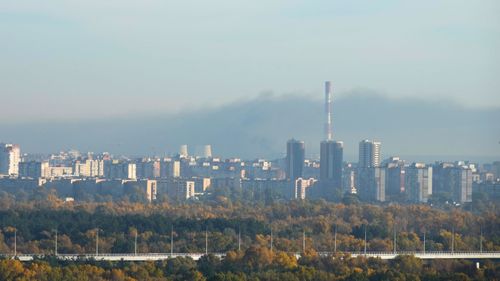 Smoke rises after Russian shelling in Kyiv