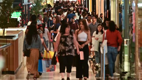 Shoppers are seen at Westfield during Boxing Day in Parramatta