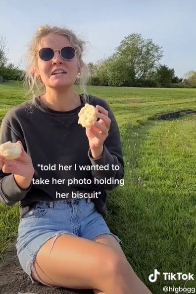 He told her he wanted to take a photo of her holding the food item.