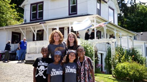 Devonte Hart with his family at the annual celebration of "The Goonies" movie in Astoria, Oregon. (AP)