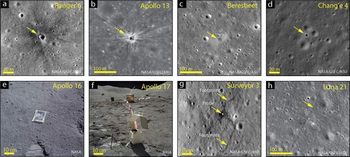 Humanity has left its mark on the moon in many ways, including impact craters left by spacecraft, lunar rover tracks, astronaut boot prints, science experiments and even family photos brought by astronauts.