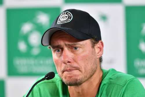 Hewitt speaking at a Davis Cup press conference today. (AAP)