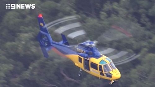 Search helicopters in the skies this afternoon. (9NEWS)