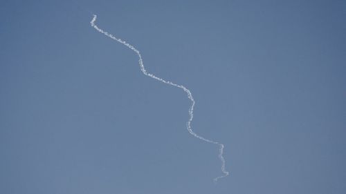 Israel's David's Sling system operates for interception as rockets are fired from Lebanon as seen from Tel Aviv, Israel, September 25.