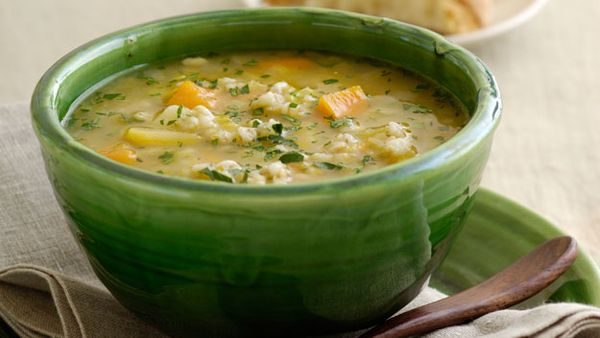 Hearty chicken and barley soup