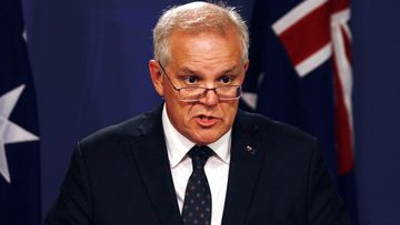 Scott Morrison speaks to media while he was prime minister of Australia