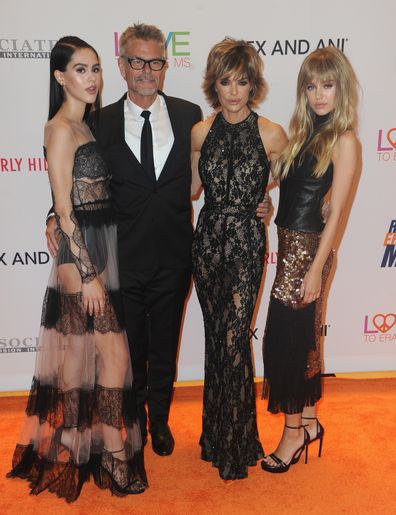 Amelia Gray Hamlin, Harry Hamlin, Lisa Rinna and Delilah Belle arrive for the 24th Annual Race To Erase MS Gala held at The Beverly Hilton Hotel on May 5, 2017 in Beverly Hills, California.