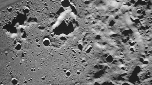 A picture taken from the camera of the lunar landing spacecraft Luna-25 shows the Zeeman crater located on the far side of the moon, on August 17, 2023. 