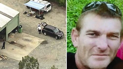 Police investigating a shed (left), and Greg Dufty (right). (9NEWS)