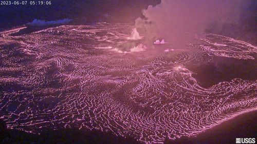 An eruption takes place on the summit of the Kilauea volcano in Hawaii, Wednesday June 7, 2023. 